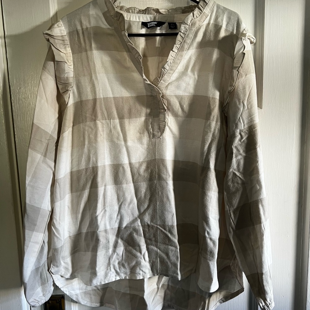 Lands' End Cream Ruffle Blouse
